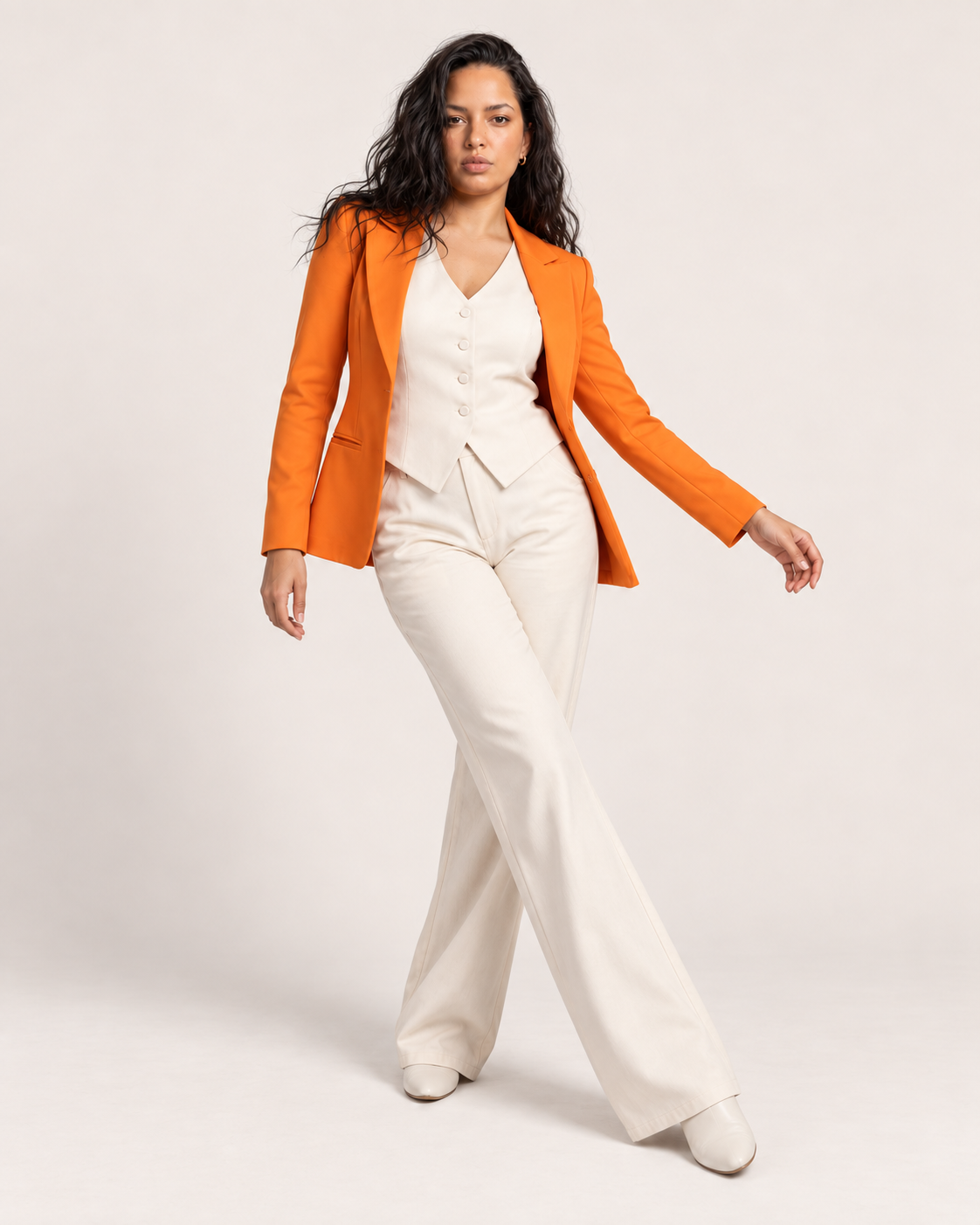 Rust Orange Blazer With Ivory Co-ord Set