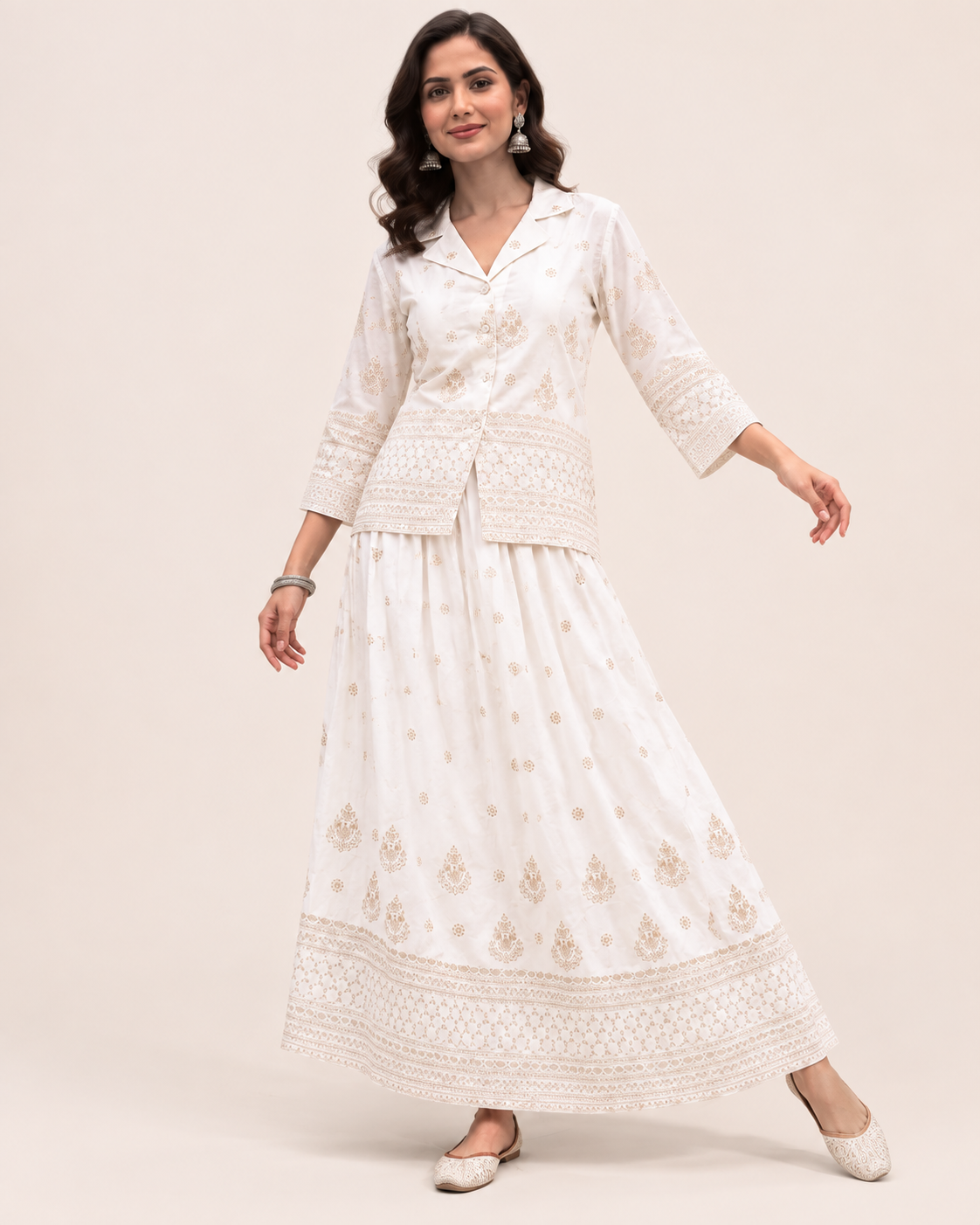 Ivory Gold Embroidered Co-ord Set