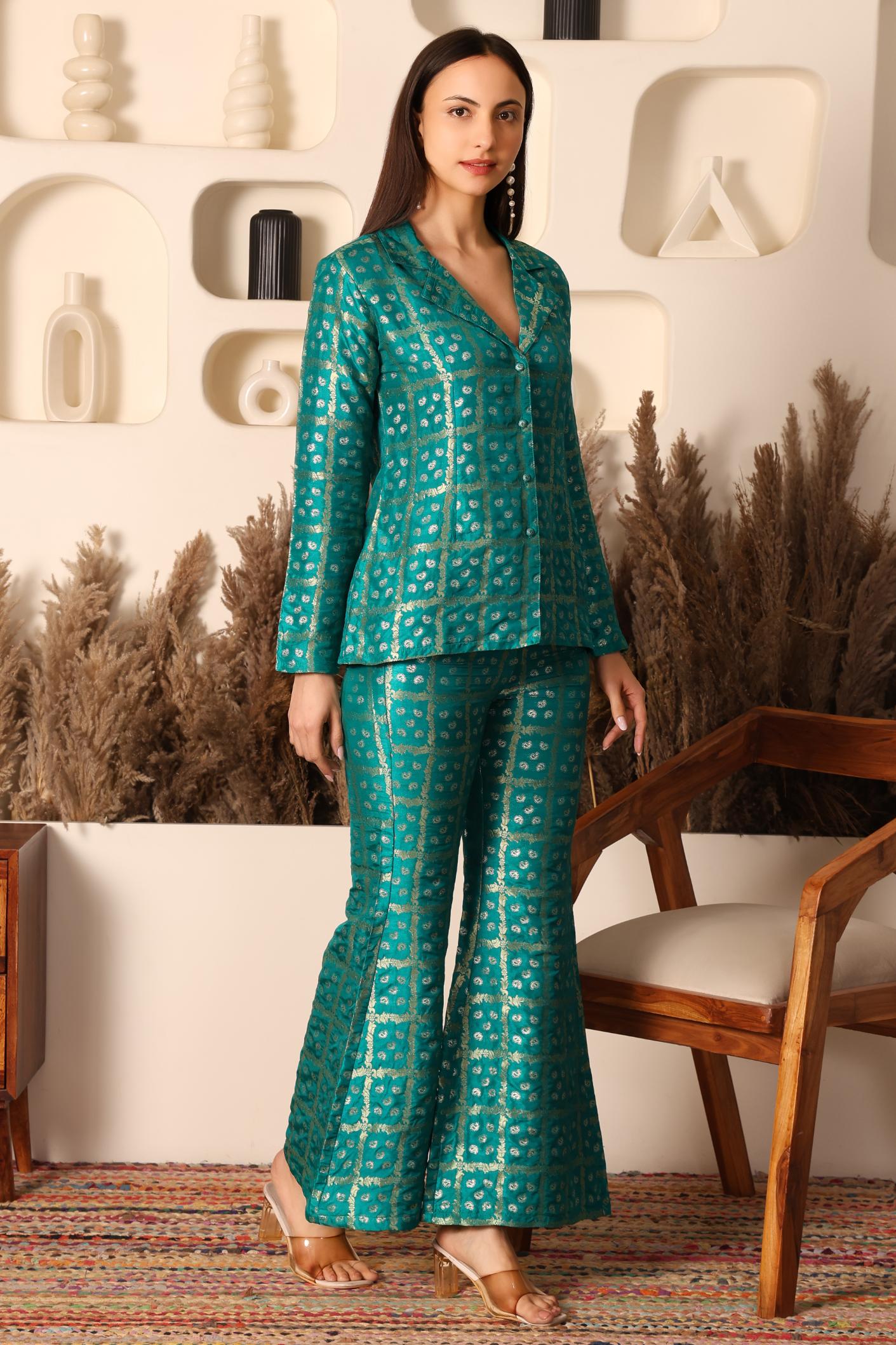 Nazakat Green Brocade Co-ord Set