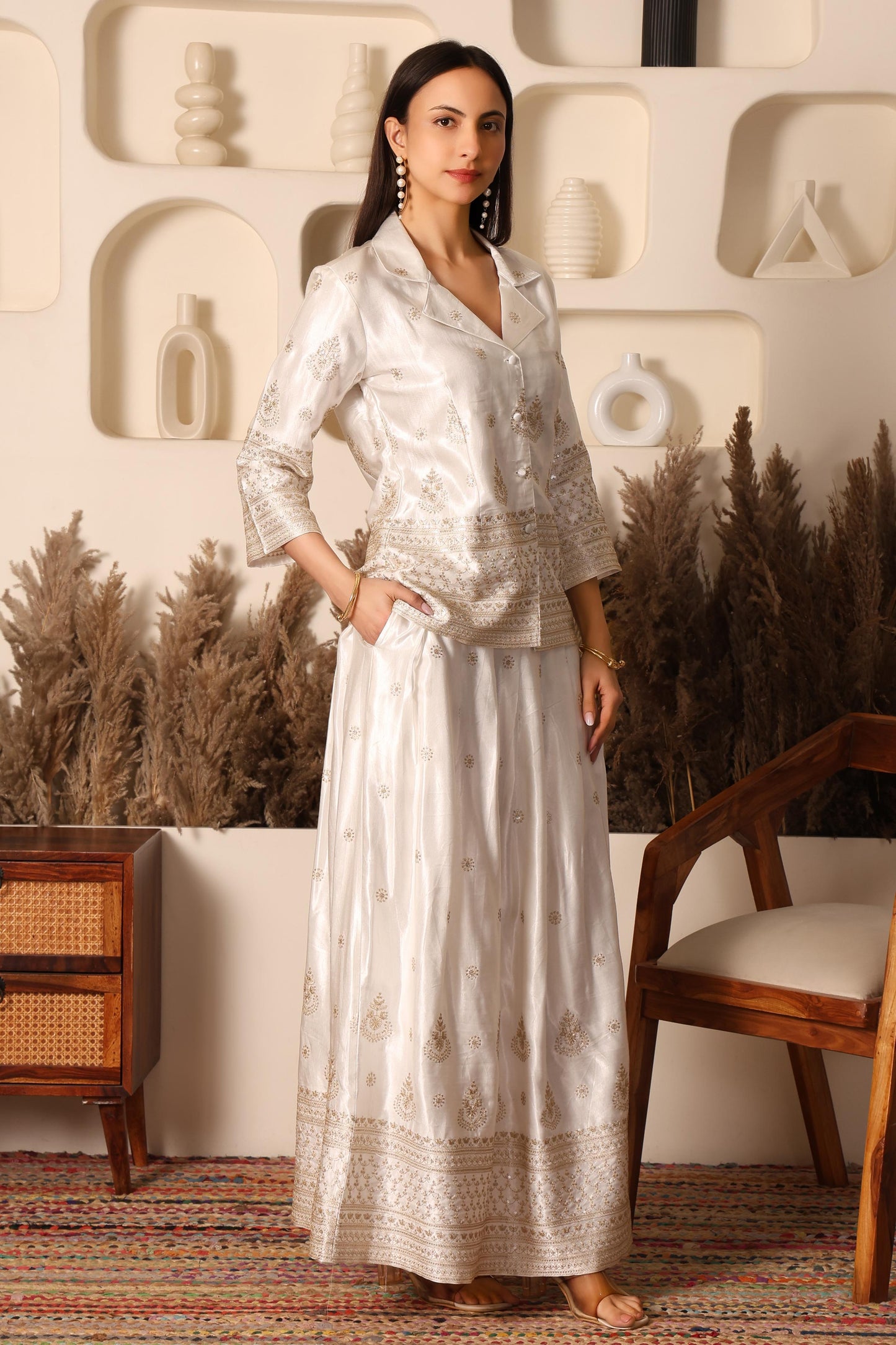 Ivory Gold Embroidered Co-ord Set