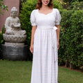 White Polka Print Puff Sleeve Maxi Dress