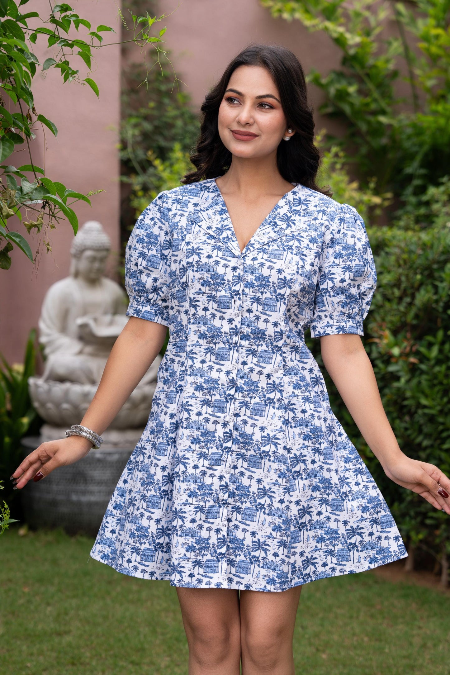 Blue Meadow Floral Printed Button-Down Shirt Dress