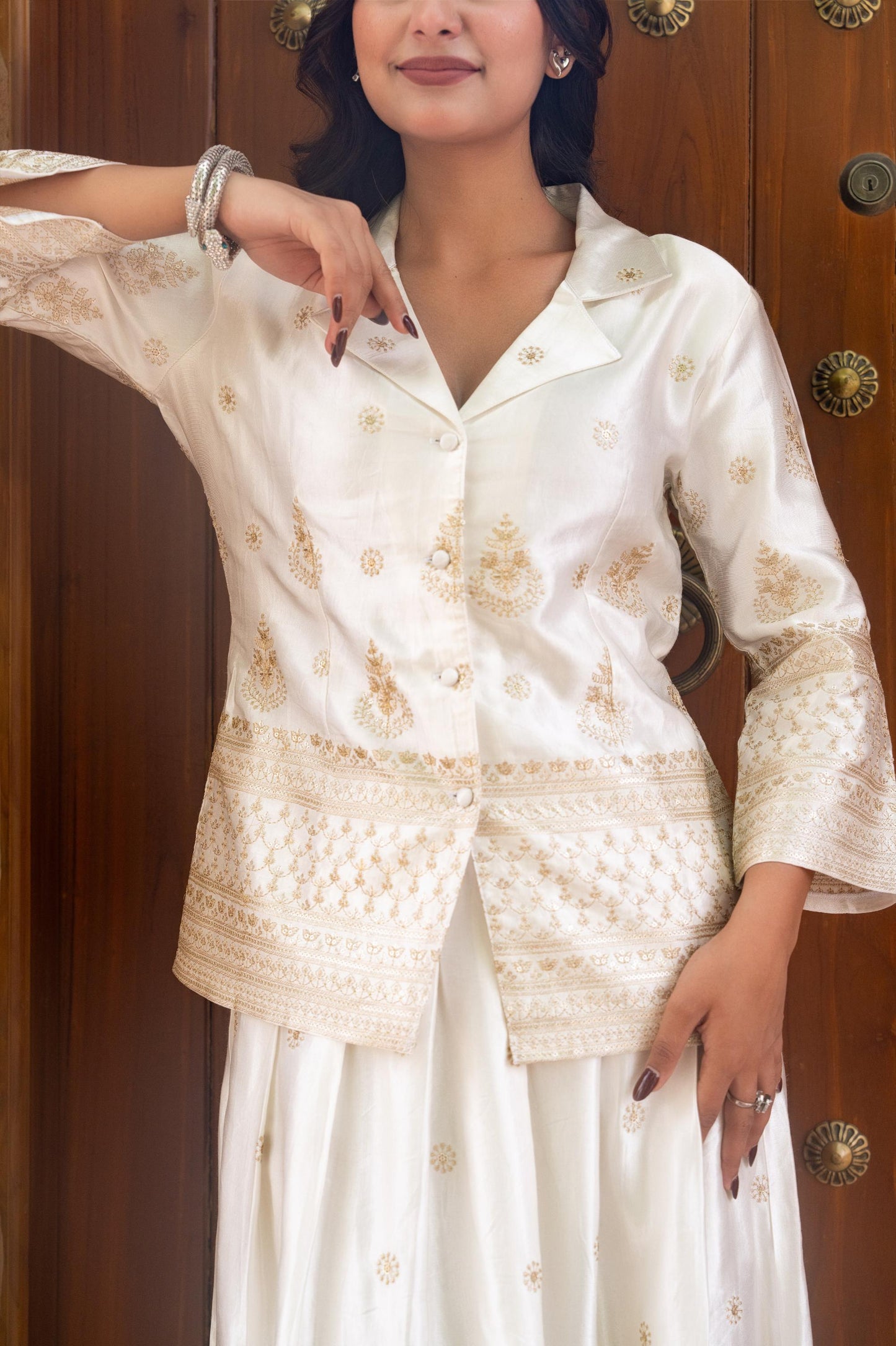 Ivory Gold Embroidered Co-ord Set