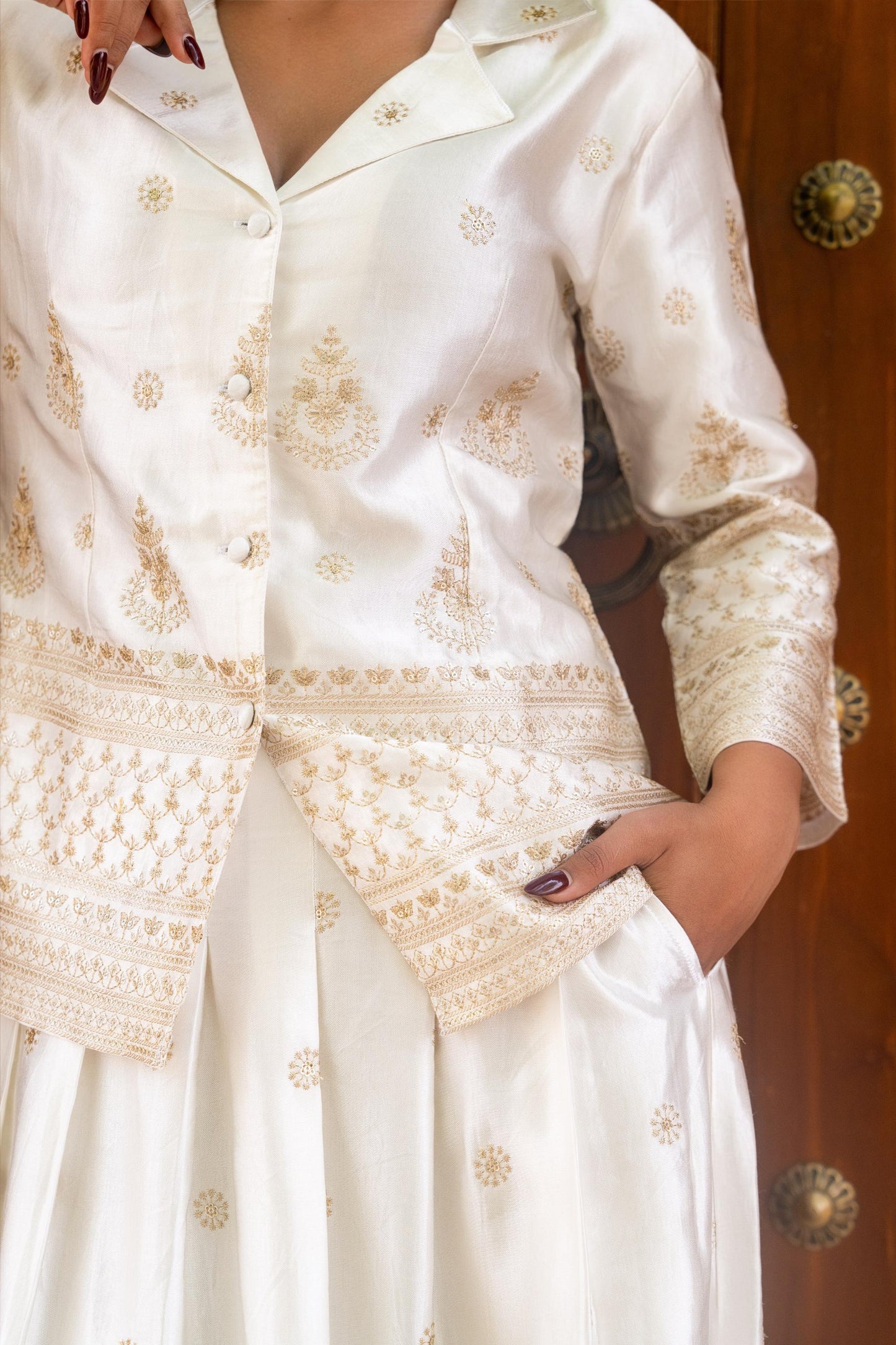Ivory Gold Embroidered Co-ord Set