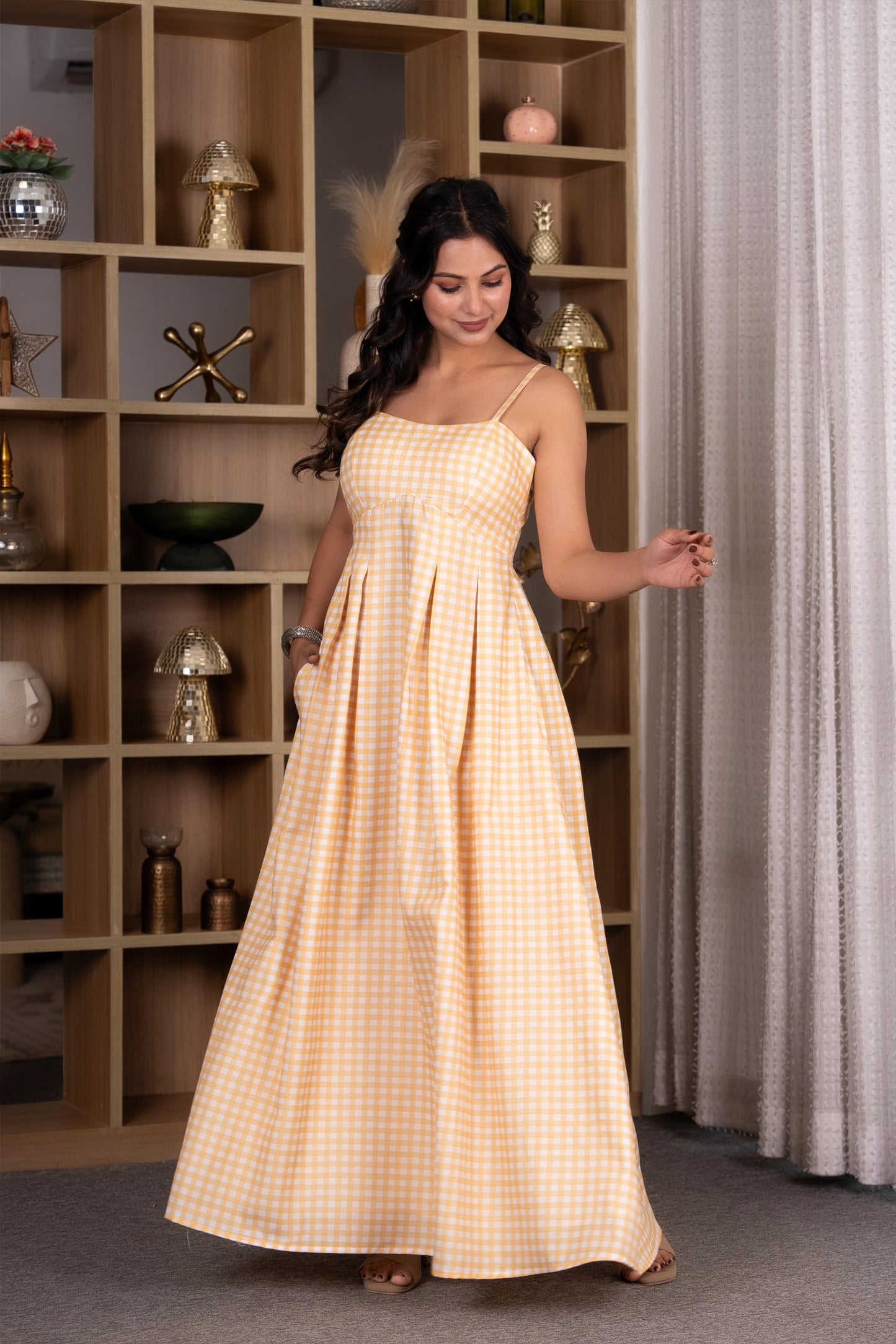 Yellow Gingham Maxi Dress