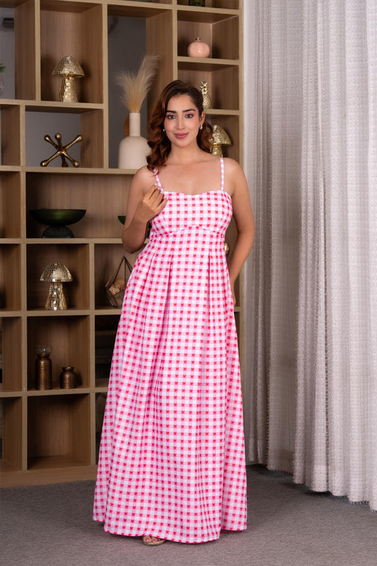Pink Gingham Maxi Dress