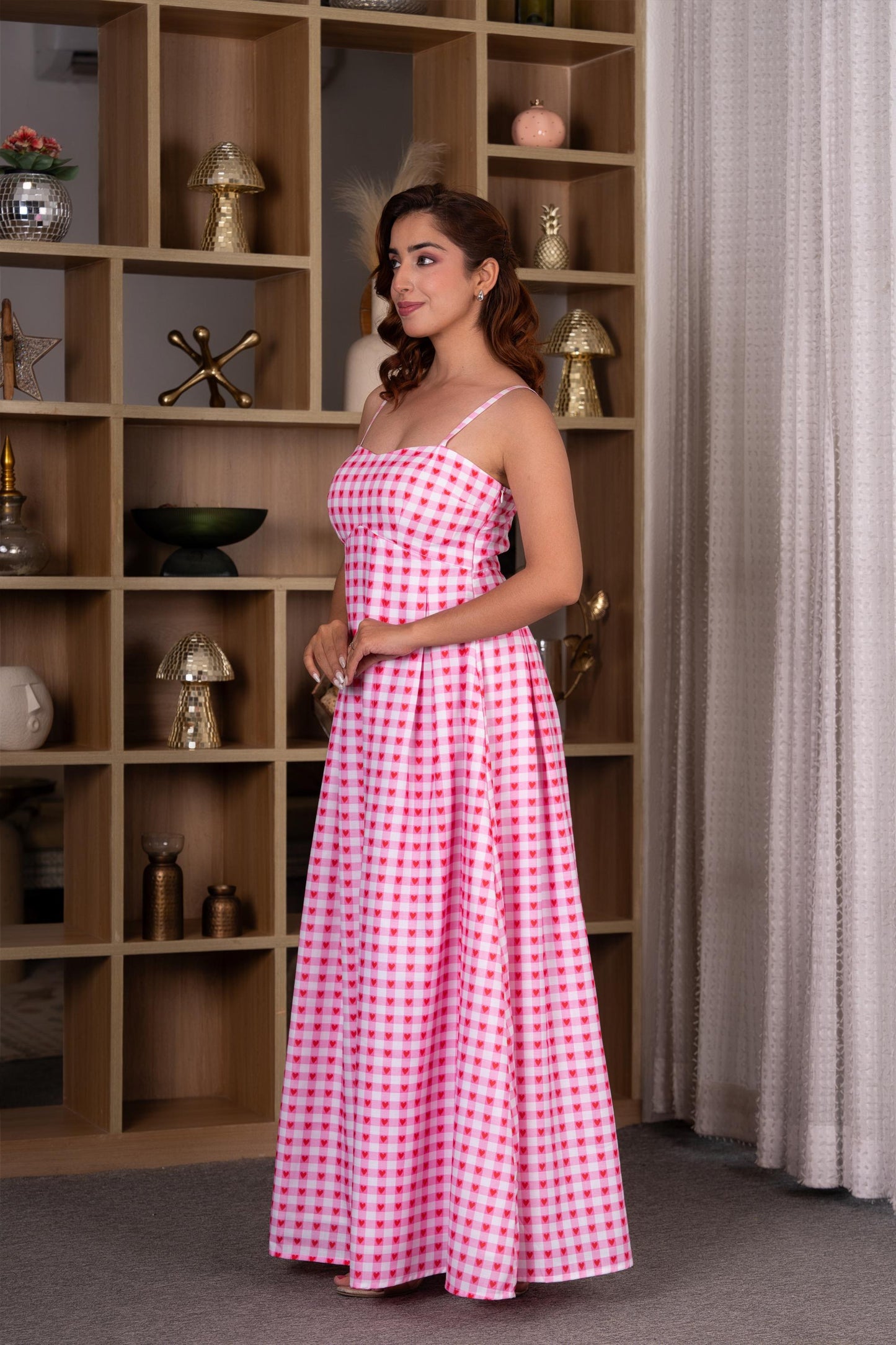 Pink Gingham Maxi Dress
