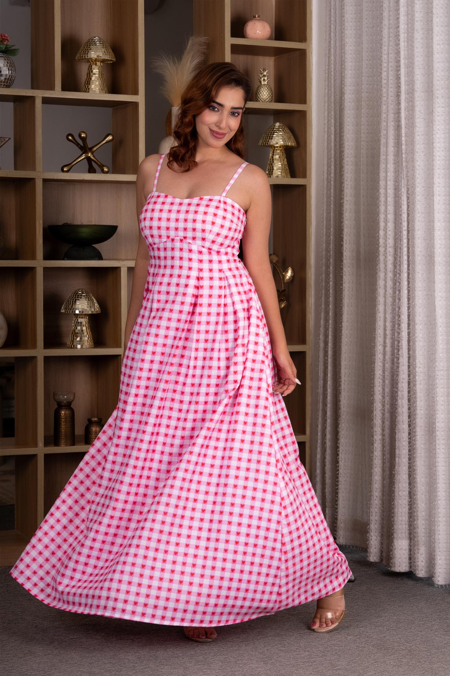 Pink Gingham Maxi Dress