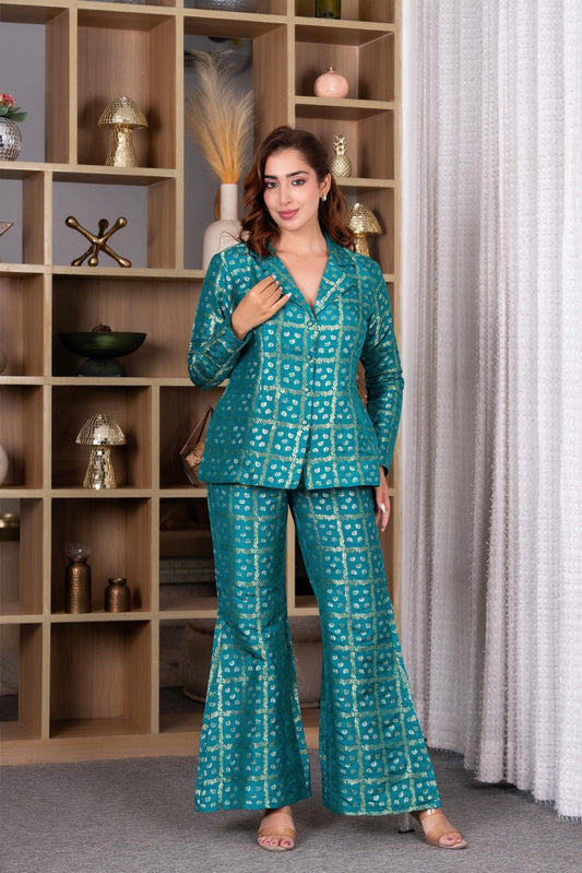 Nazakat Green Brocade Co-ord Set