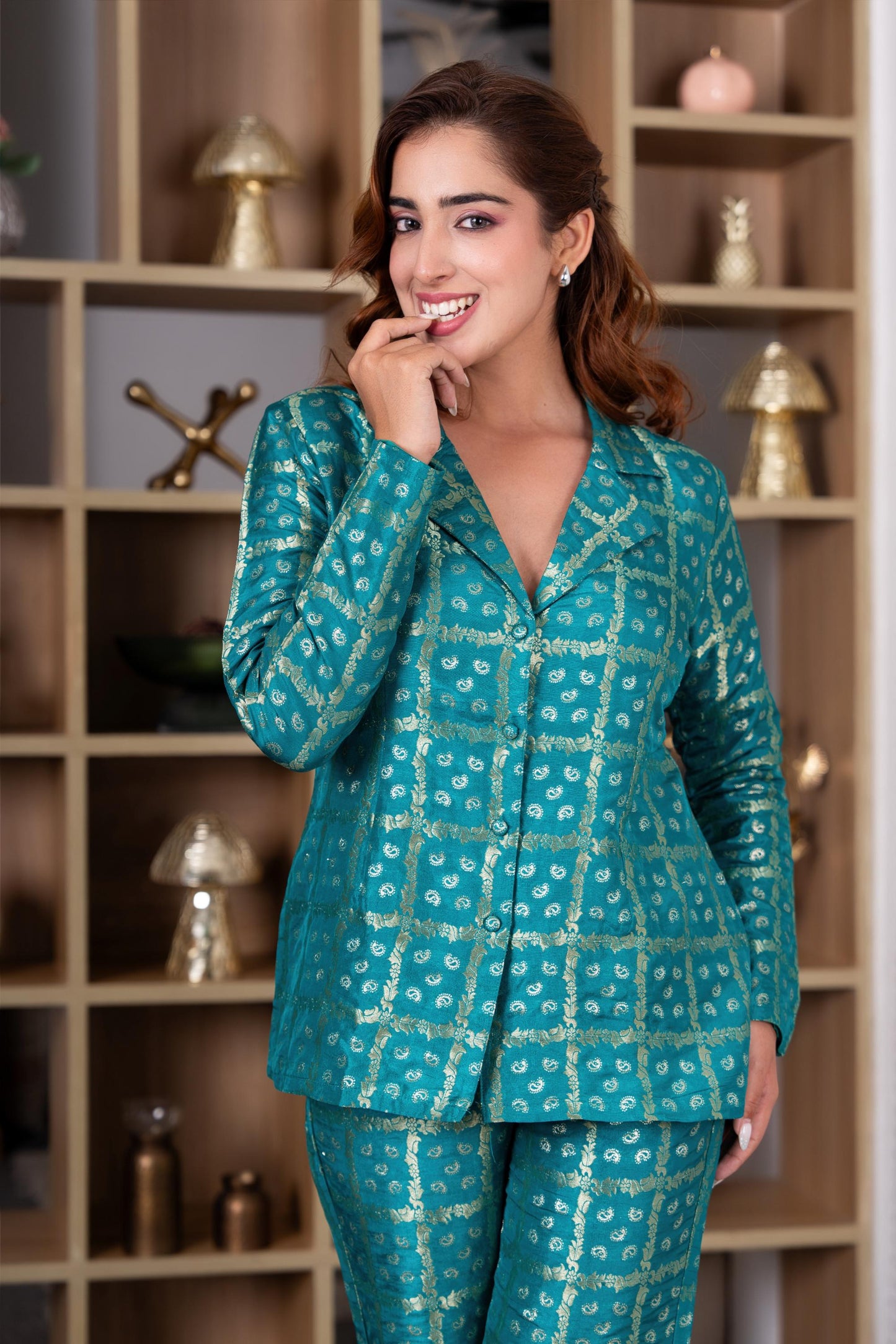 Nazakat Green Brocade Co-ord Set