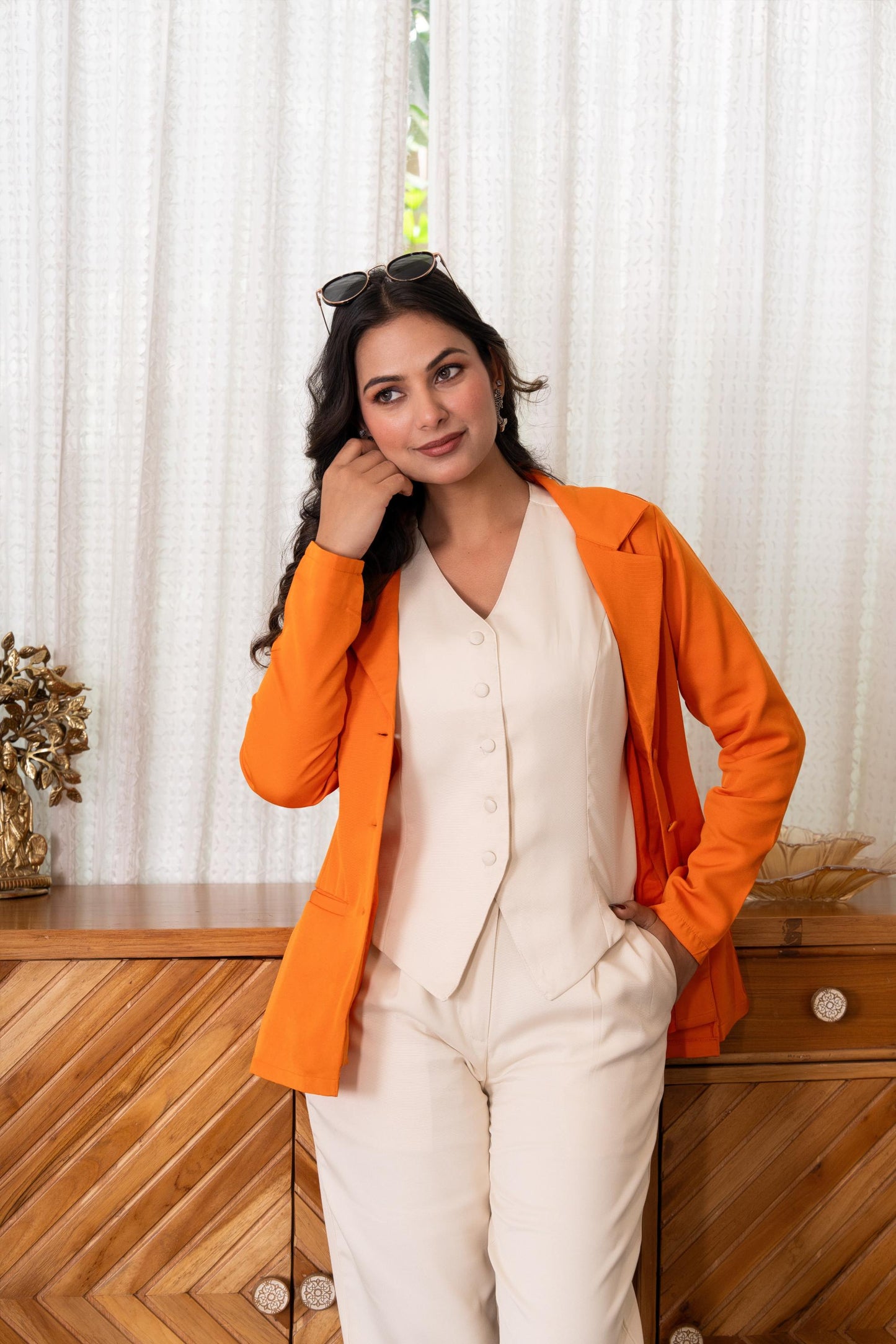 Rust Orange Blazer With Ivory Co-ord Set