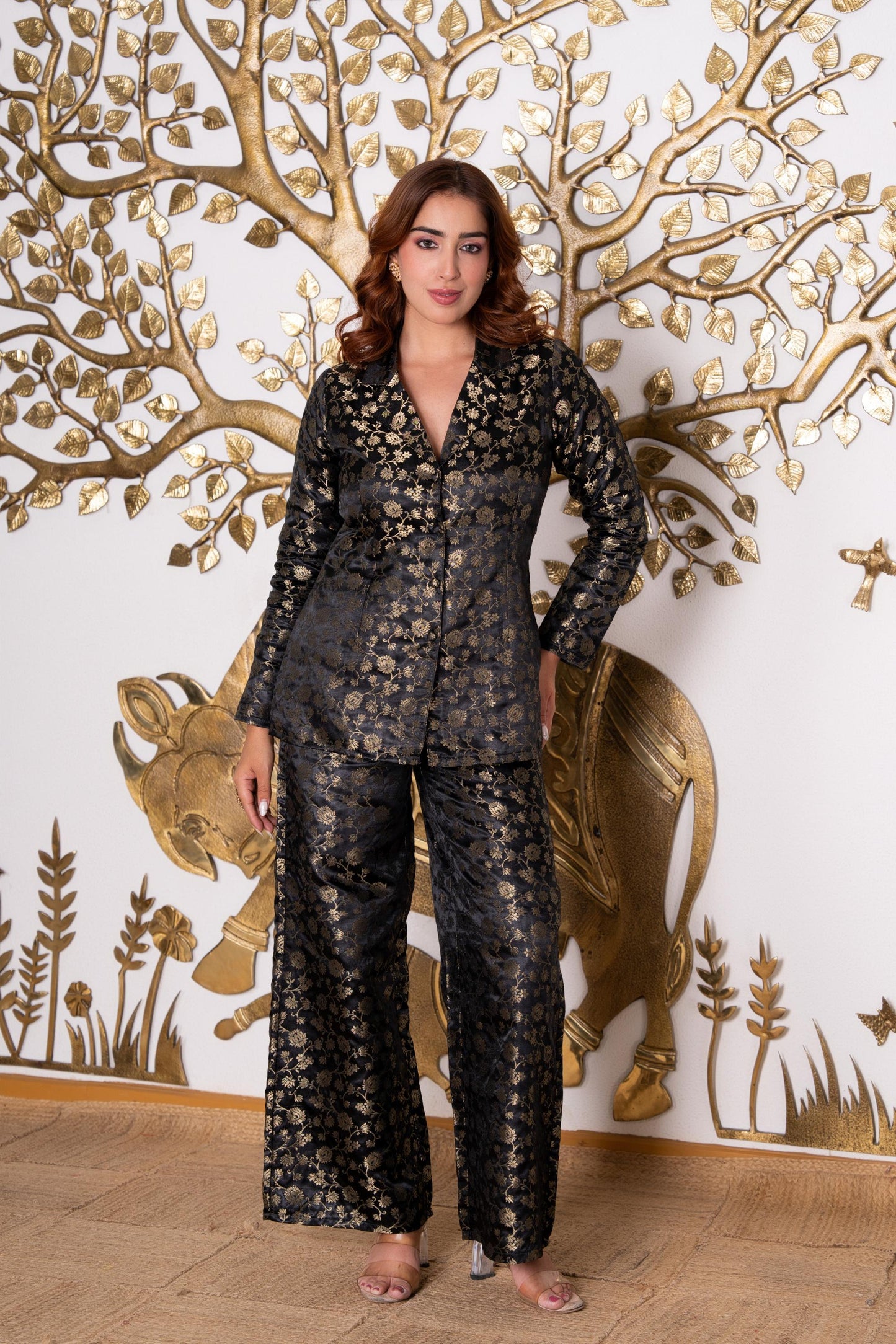 Black Gold Brocade Co-ord Set