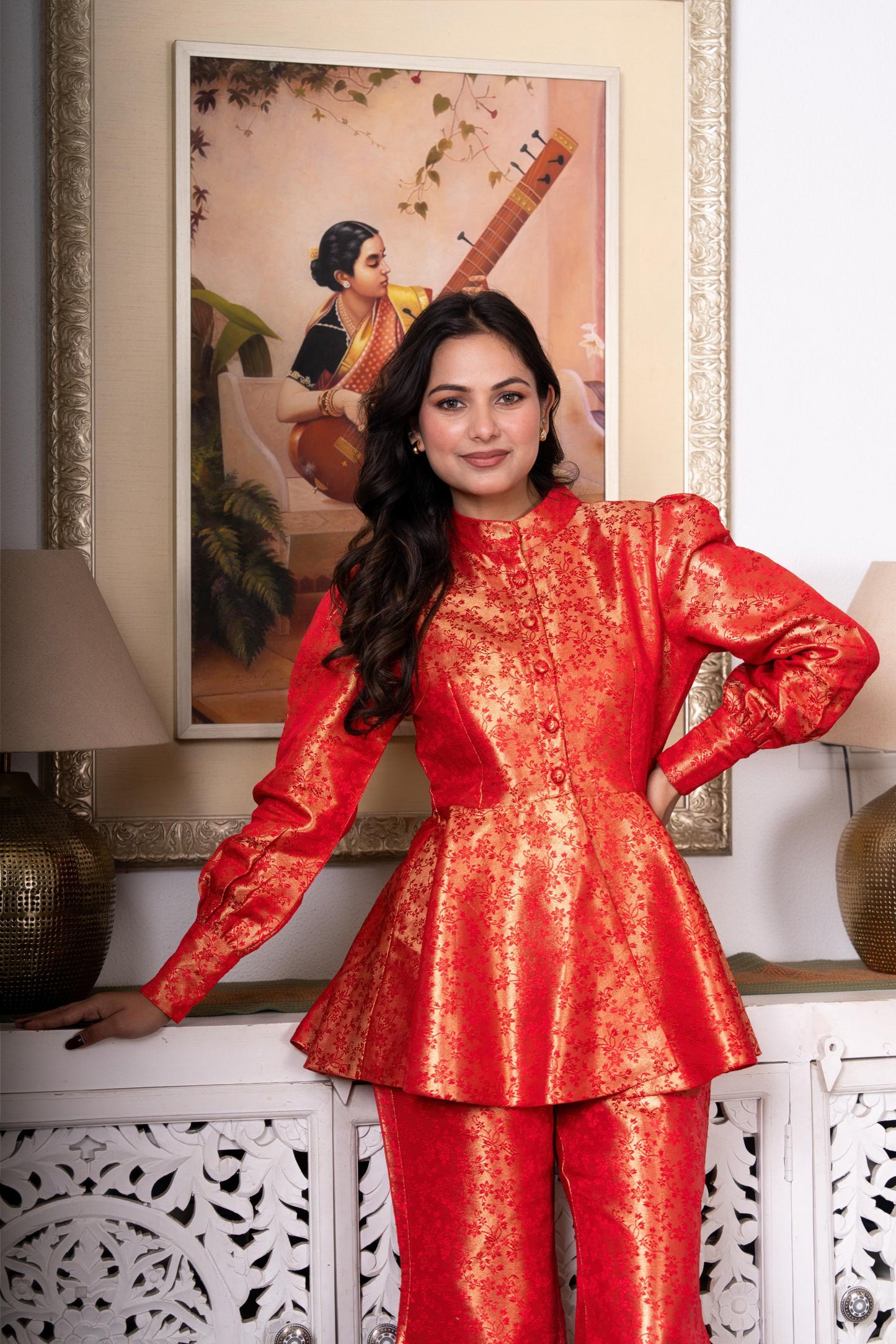 Red & Gold Peplum Co-Ord Set