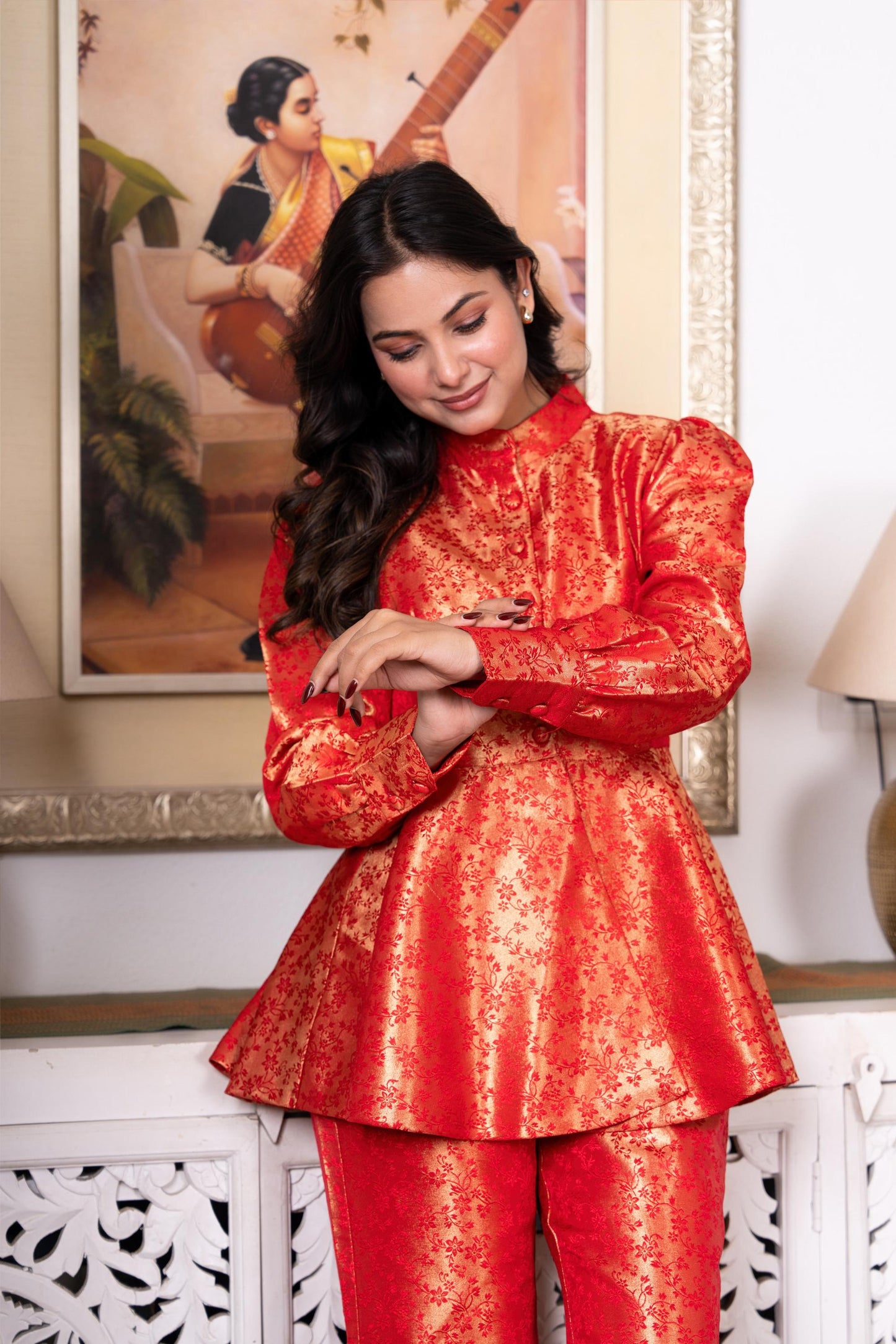 Red & Gold Peplum Co-Ord Set