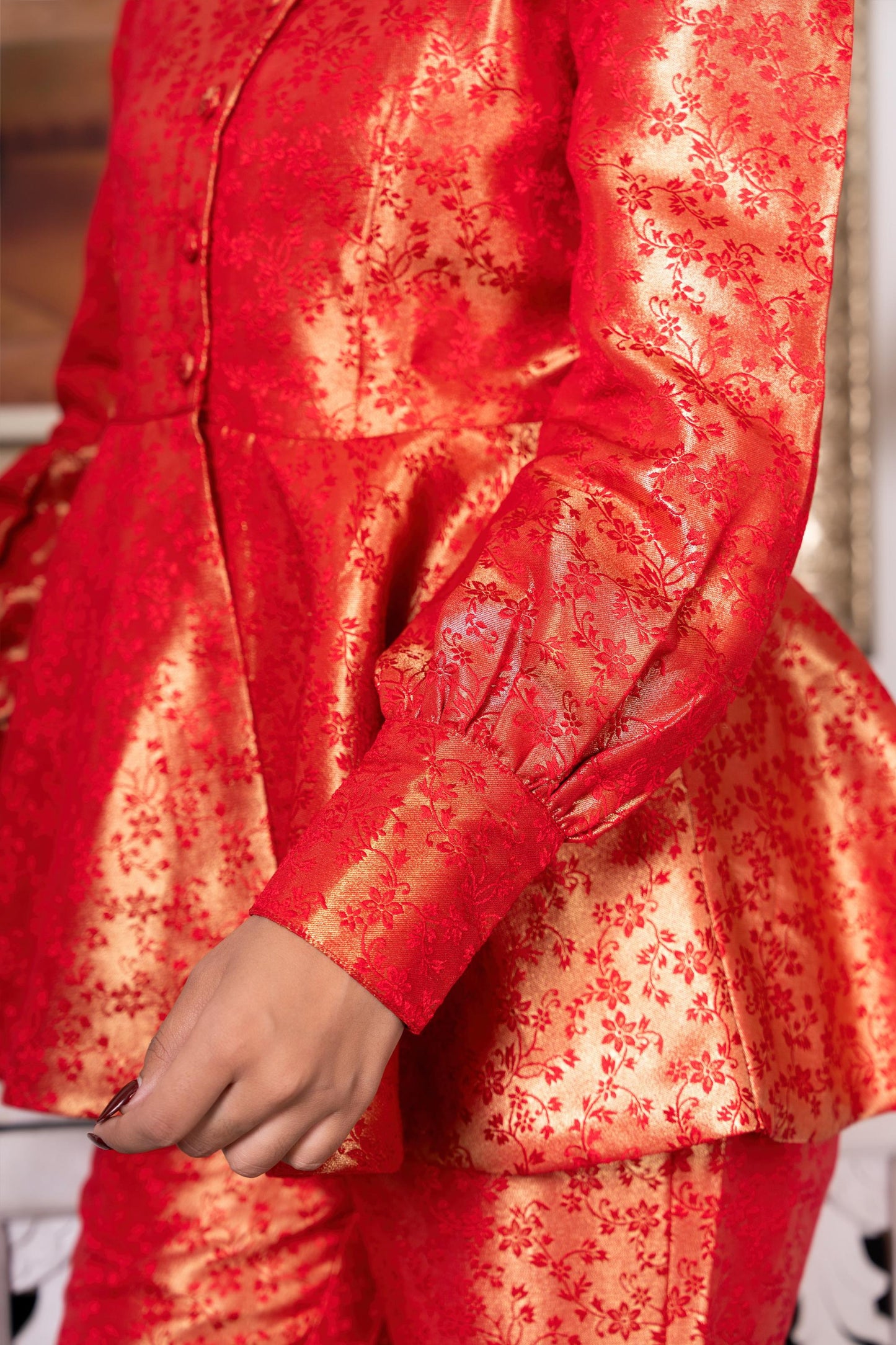 Red & Gold Peplum Co-Ord Set