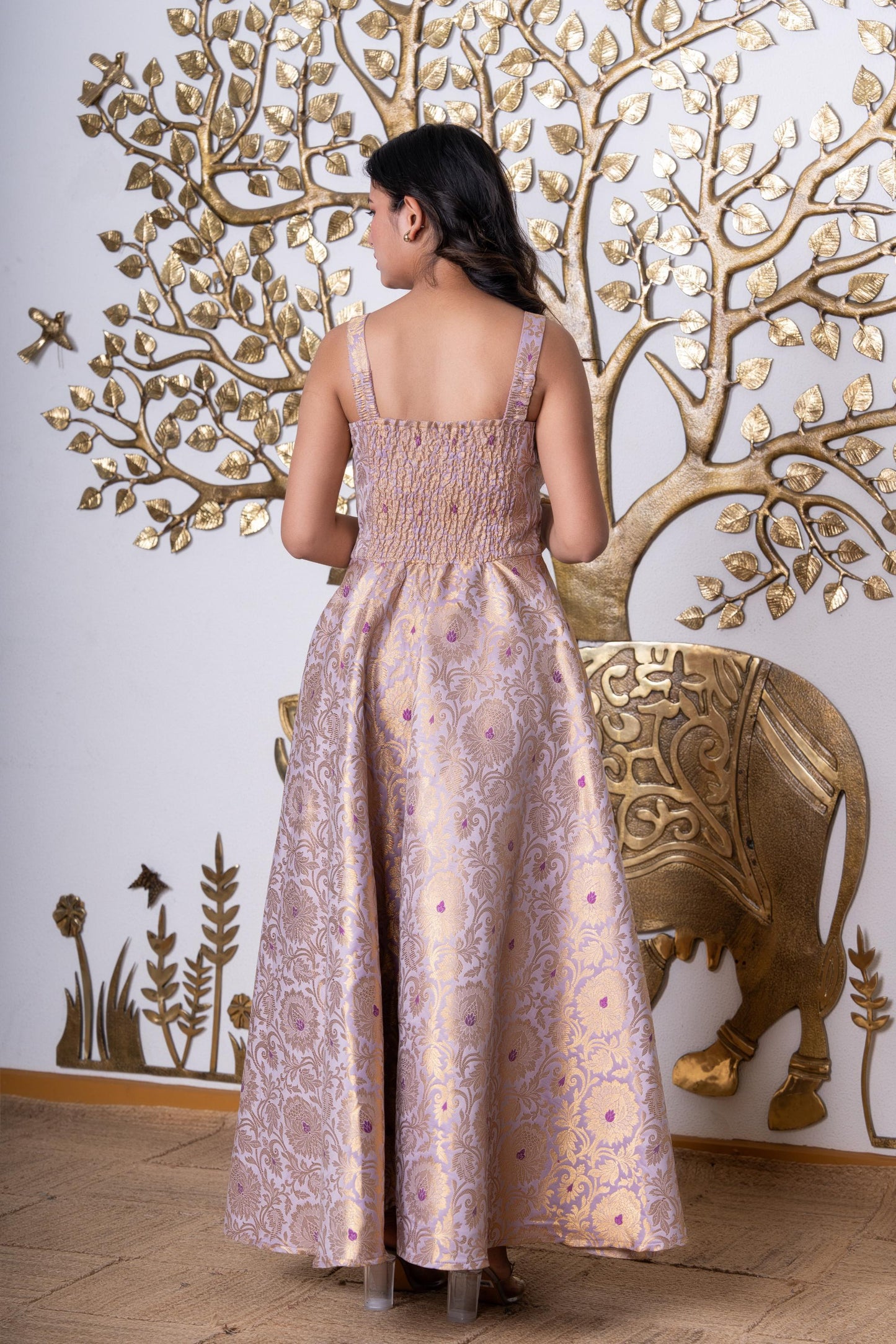 Lavender Bloom Jacquard Midi Dress