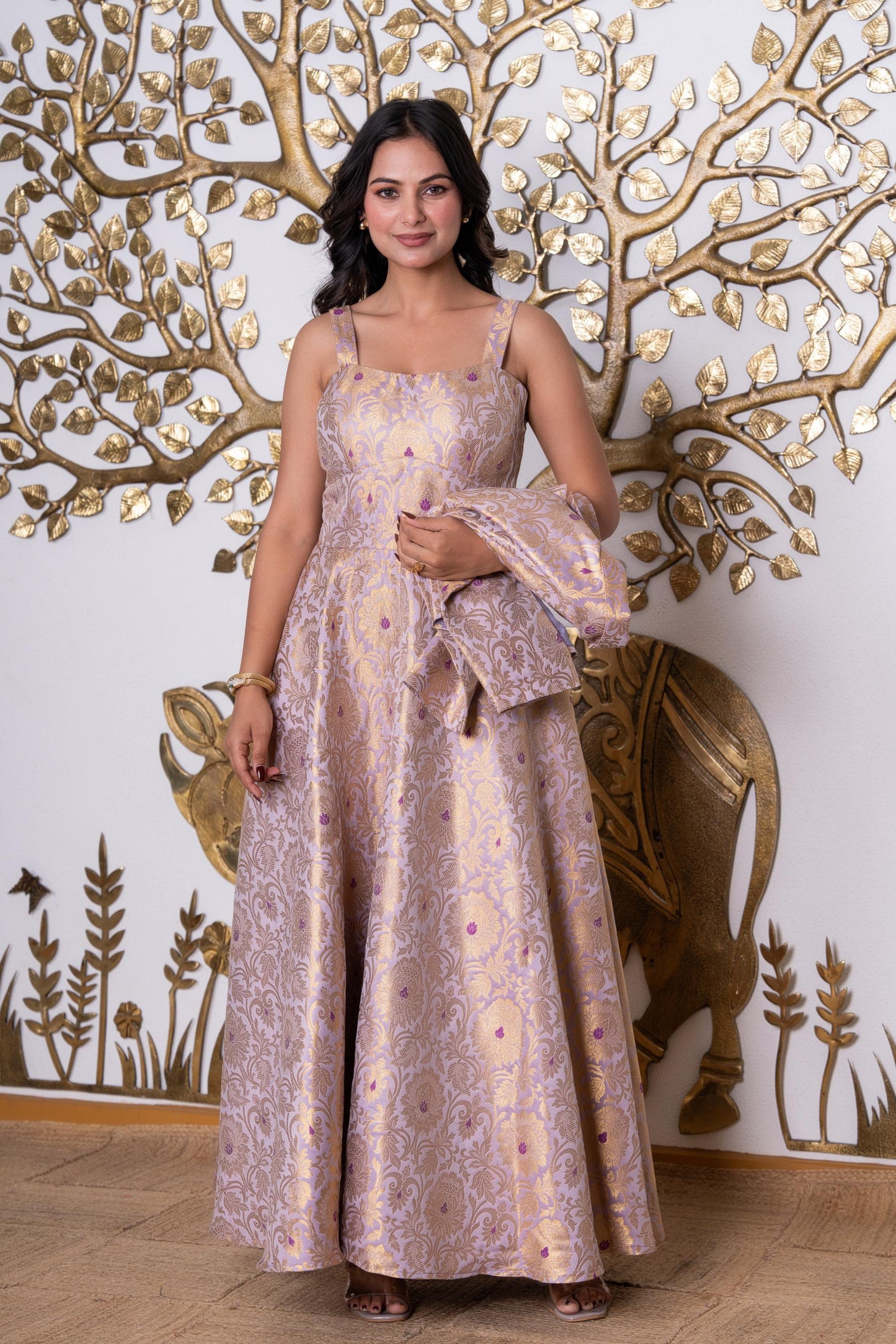 Lavender Bloom Jacquard Midi Dress