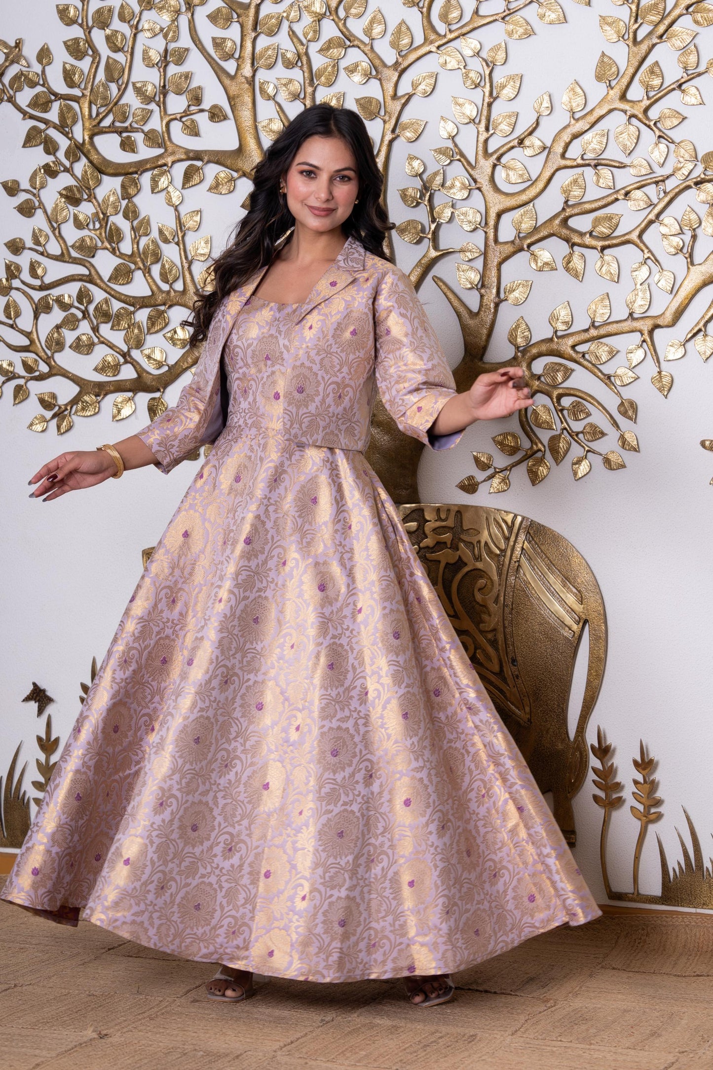 Lavender Bloom Jacquard Midi Dress