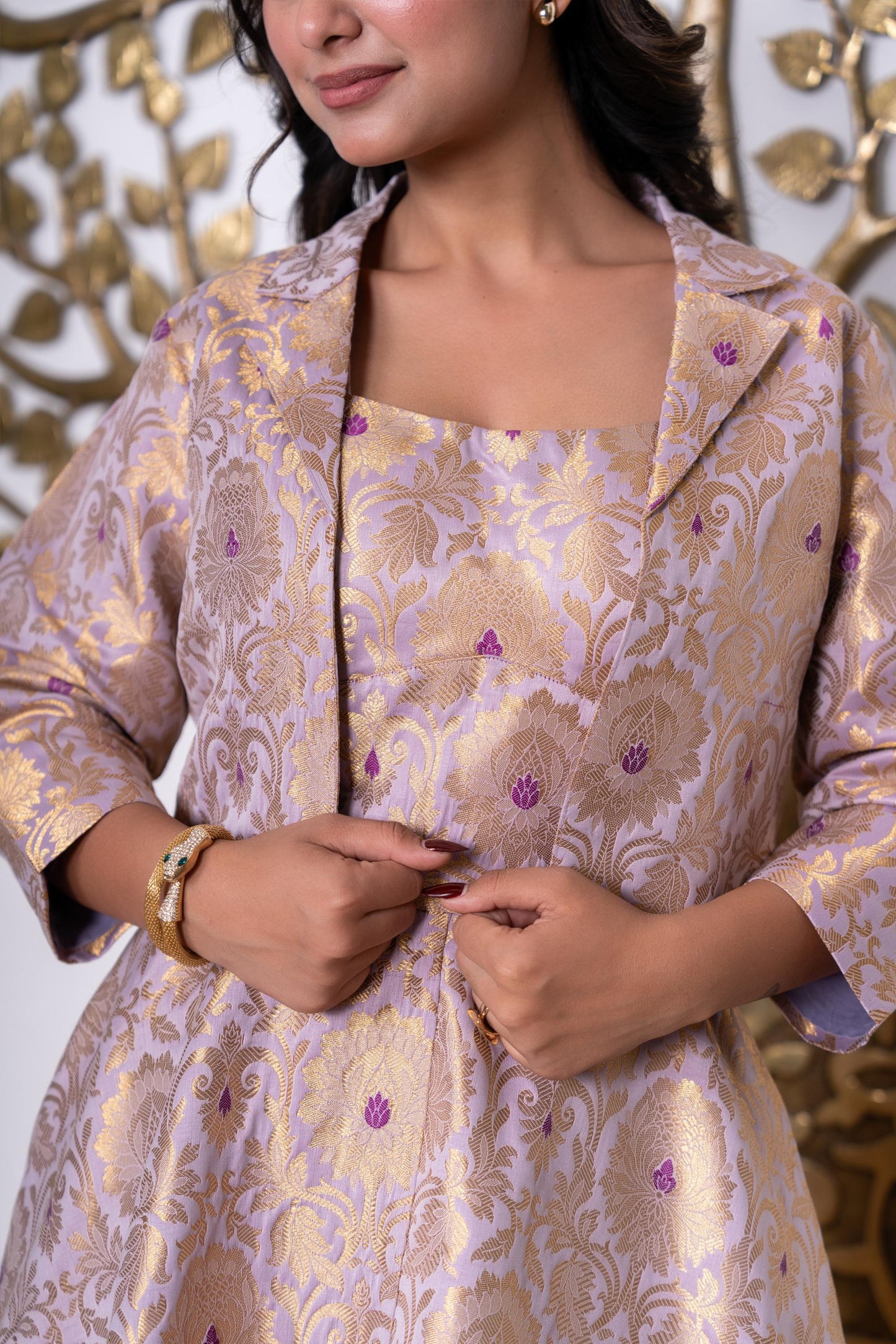 Lavender Bloom Jacquard Midi Dress