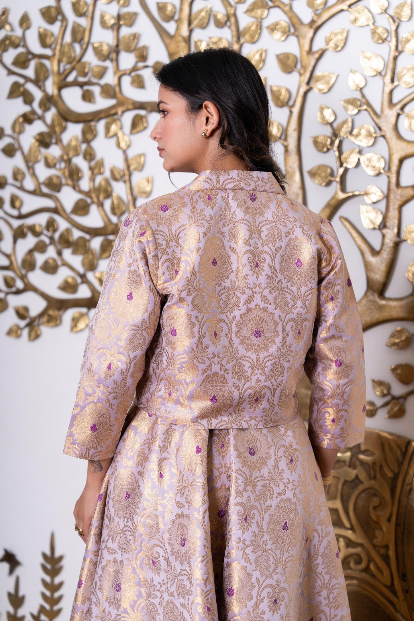 Lavender Bloom Jacquard Midi Dress