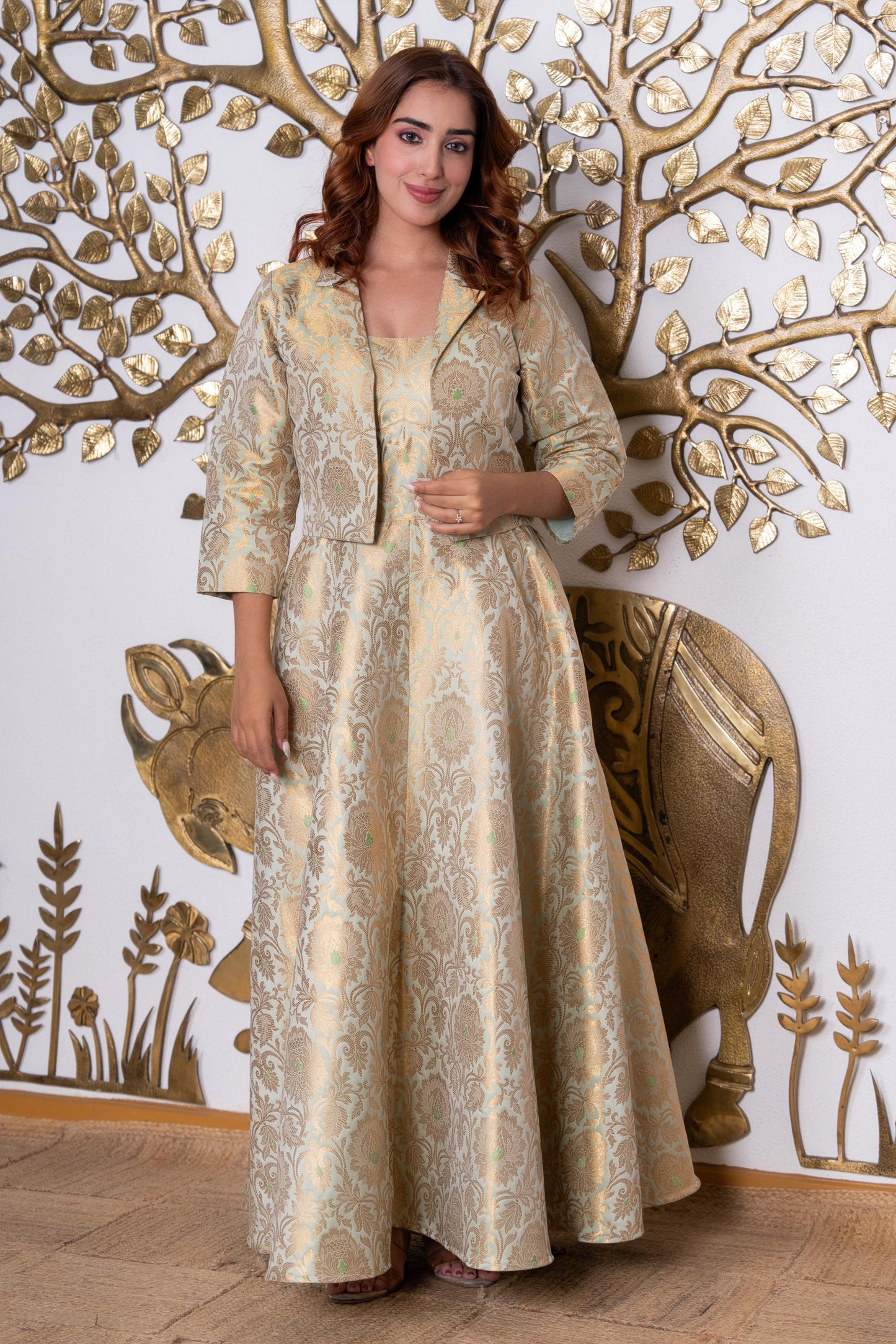 Pista Green Bloom Jacquard Midi Dress