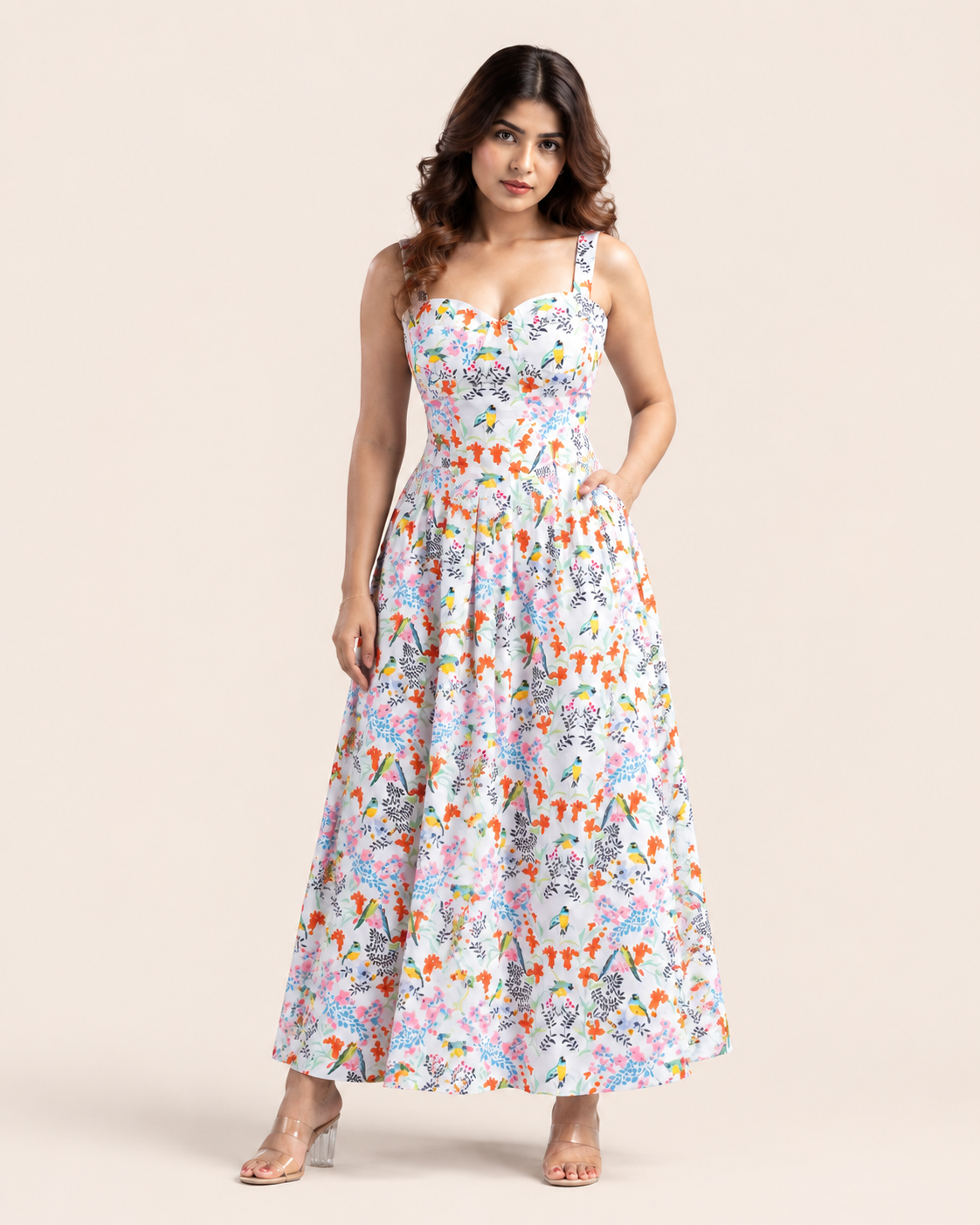 Tropical Bloom Floral Printed Midi Dress