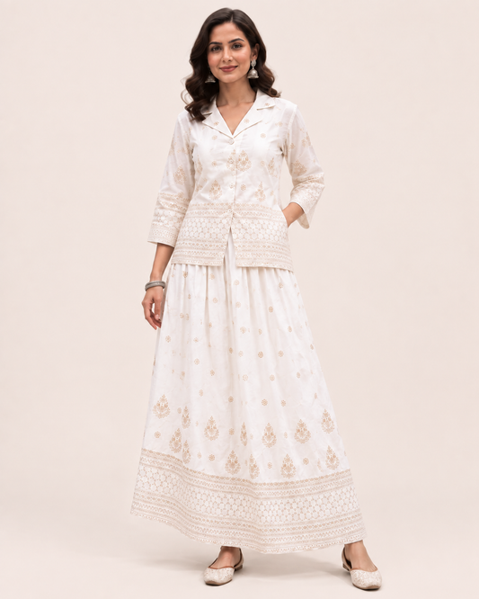 Ivory Gold Embroidered Co-ord Set