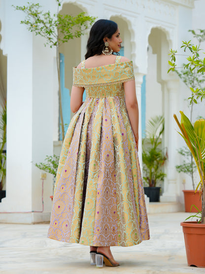 Pastel Bloom Jacquard Fit & Flare Dress | Premium Festive Wear | Thread Thesis