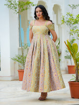 Pastel Bloom Jacquard Fit & Flare Dress | Premium Festive Wear | Thread Thesis