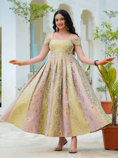 Pastel Bloom Jacquard Fit & Flare Dress | Premium Festive Wear | Thread Thesis
