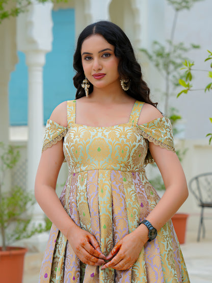 Pastel Bloom Jacquard Fit & Flare Dress | Premium Festive Wear | Thread Thesis