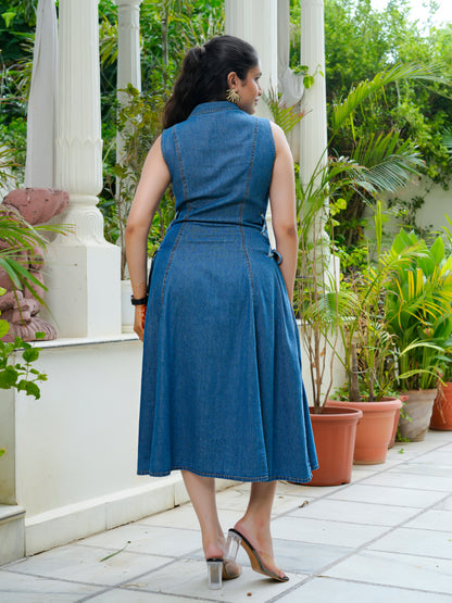 Denim side tie ups midi dress