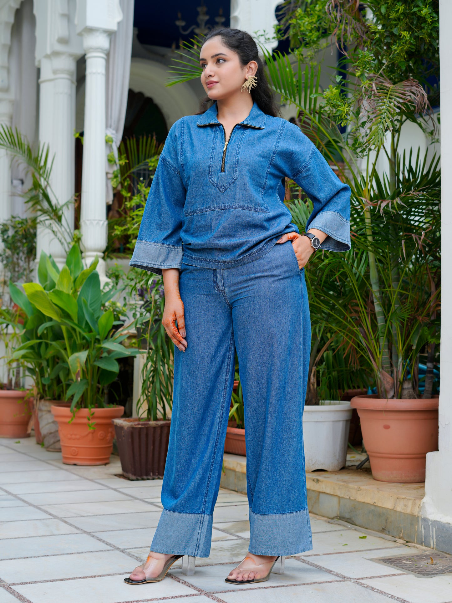 Denim Half-Zip Co-Ord
