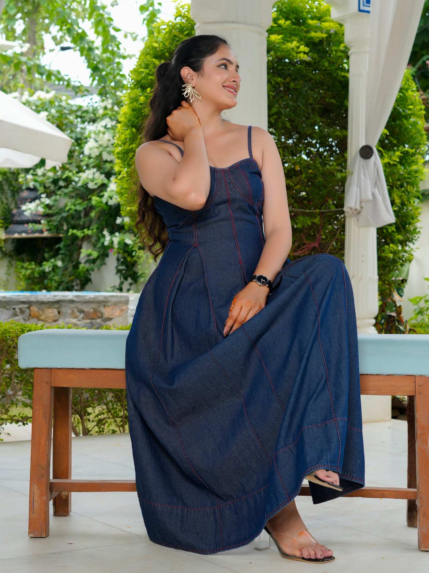Denim Bustier Maxi Dress