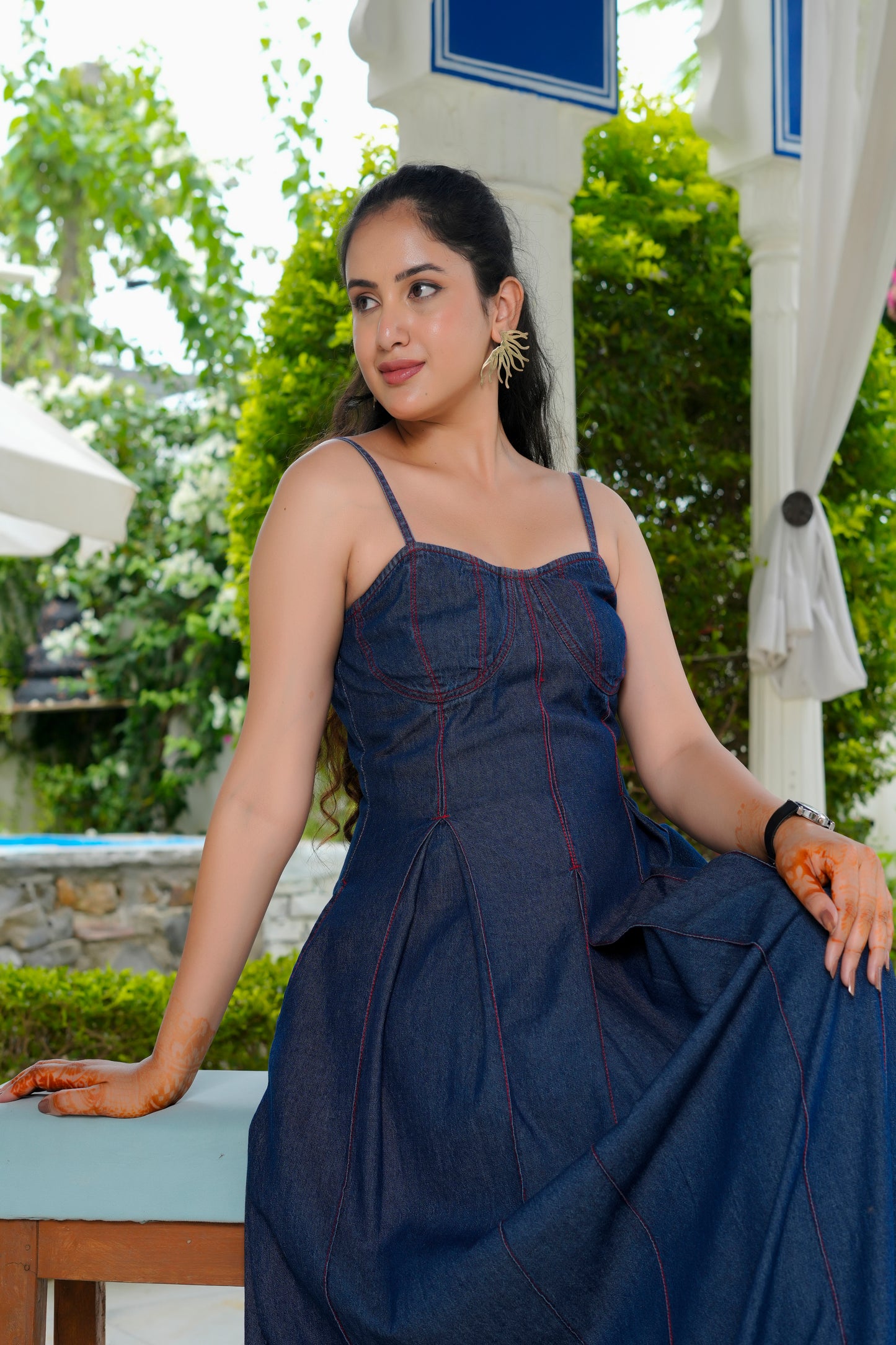 Denim Bustier Maxi Dress
