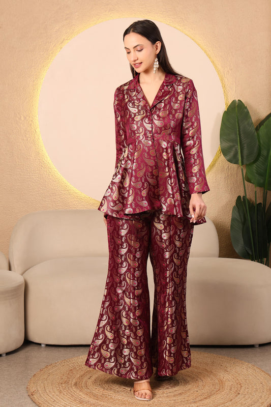 Wine Royale Paisley Brocade Co-ord Set