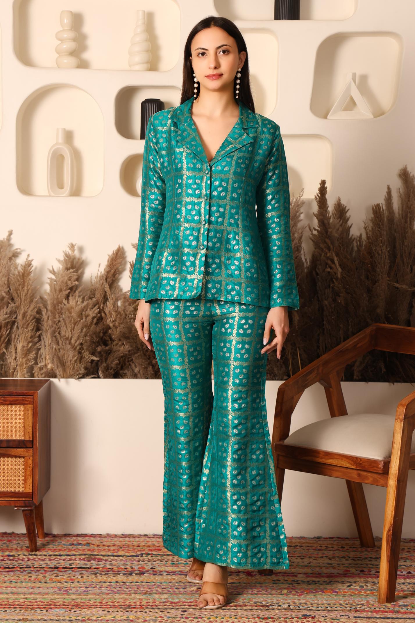 Nazakat Green Brocade Co-ord Set