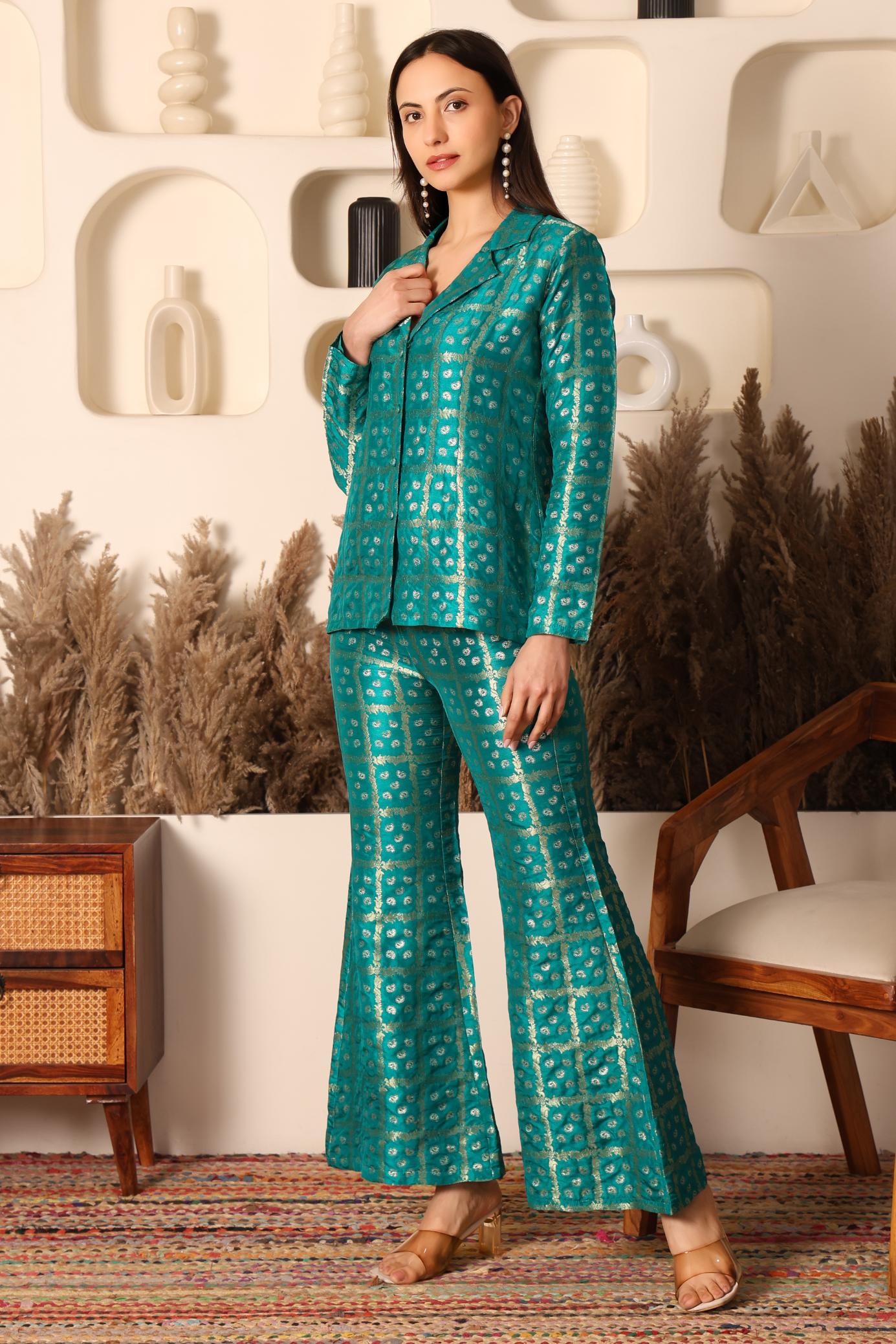 Nazakat Green Brocade Co-ord Set