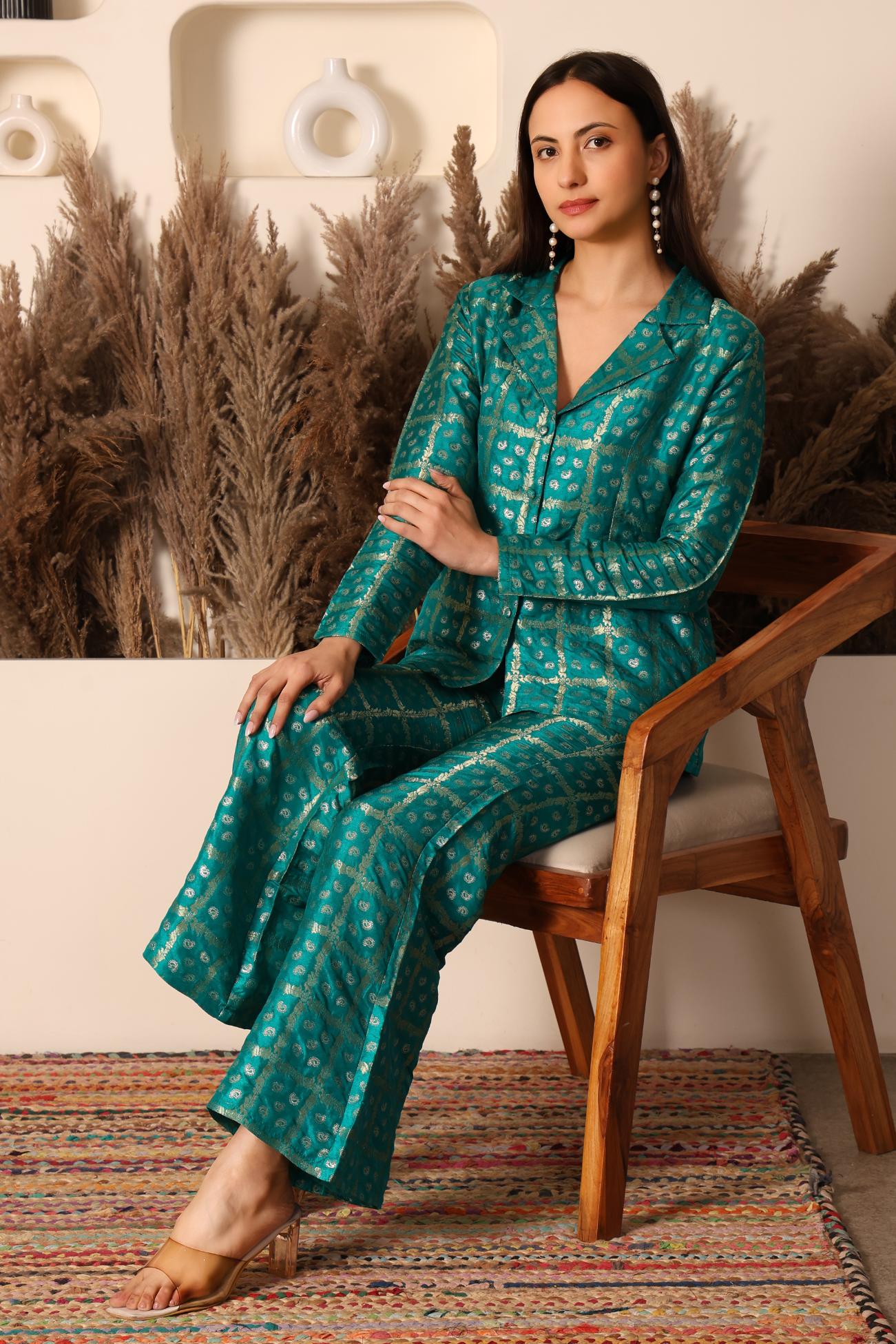 Nazakat Green Brocade Co-ord Set