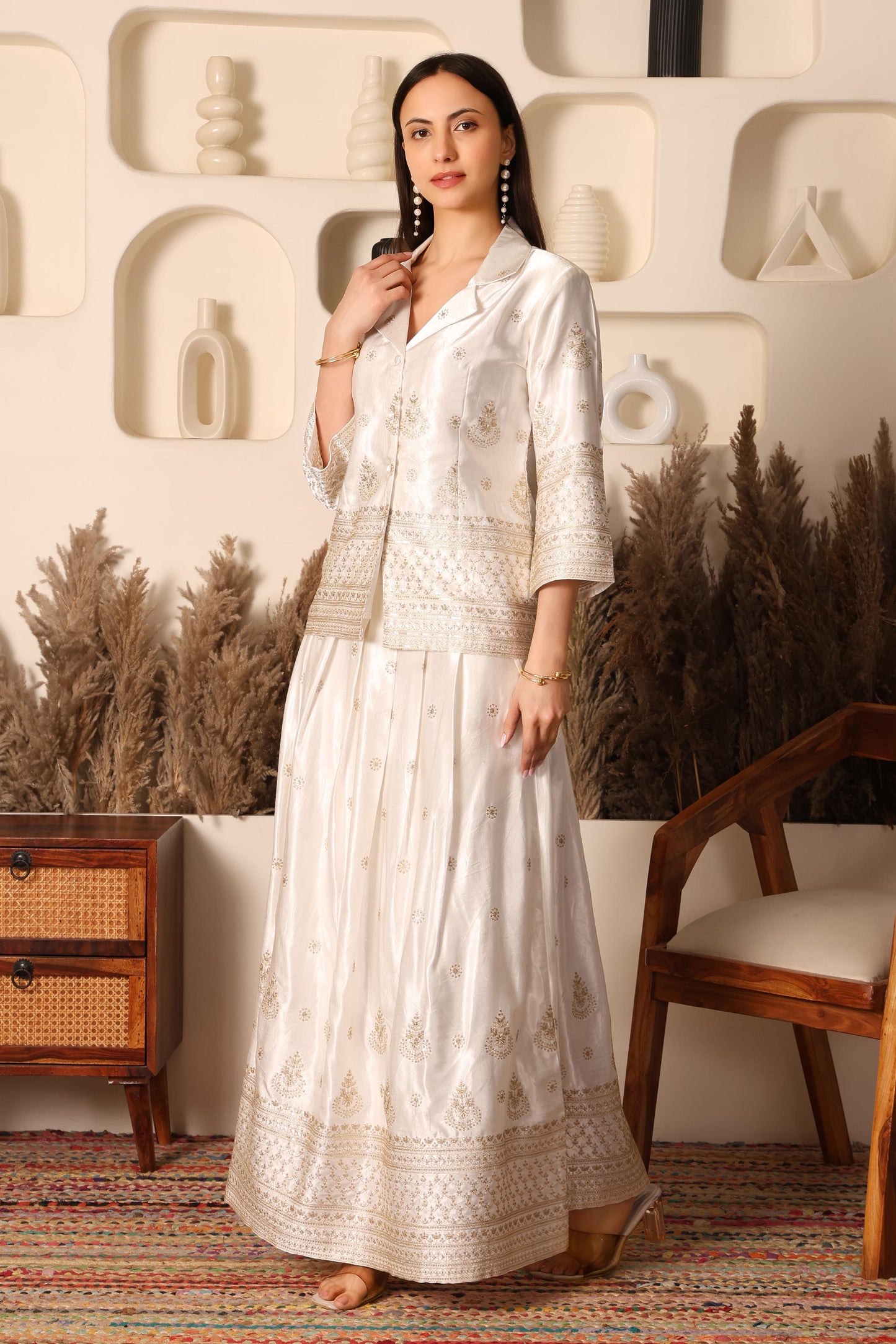 Ivory Gold Embroidered Co-ord Set