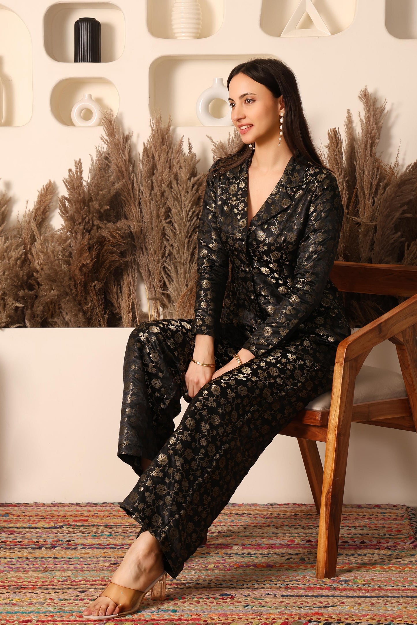 Black Gold Brocade Co-ord Set