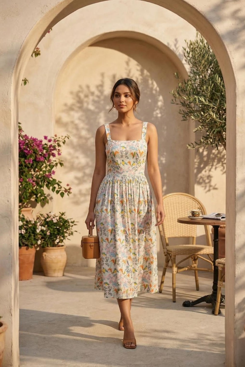 Tropical Bloom Floral Printed Midi Dress